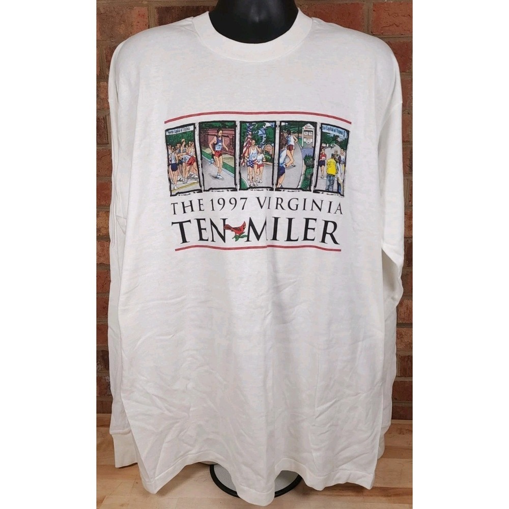 Lynchburg Virginia Ten Miler Mens Long Sleeve 2XL TShirt White 1997 USA Made NEW